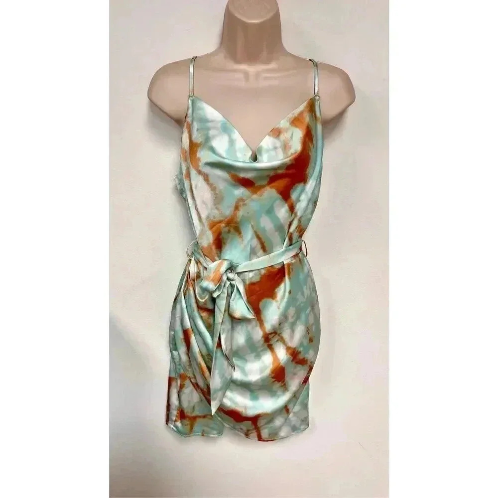 Simplee Womens Multicolor Tie Dye Sleeveless Waist Tie Mini Dress Medium NWT
